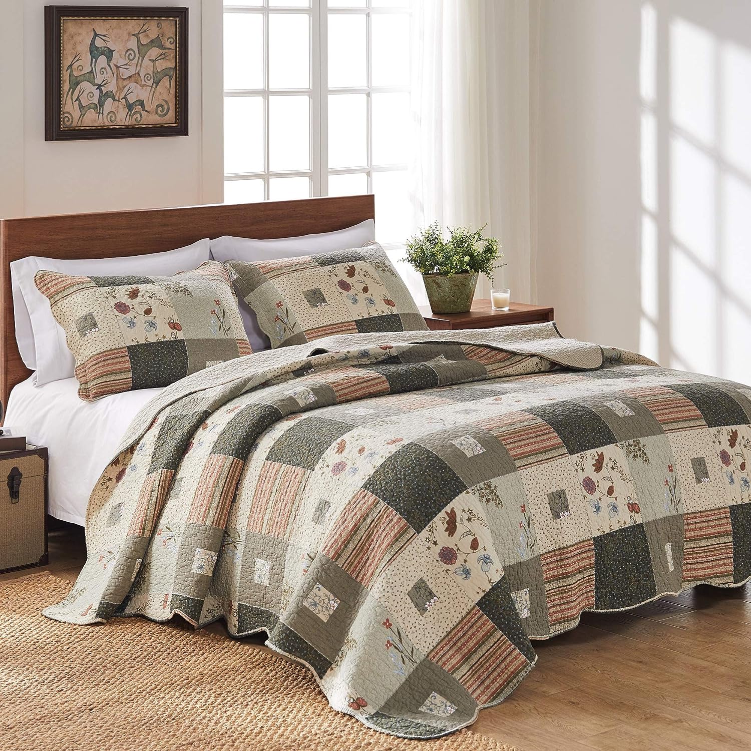  Greenland Home Fashions Sedona Patchwork Print Quilt Set - Multi - Bonton