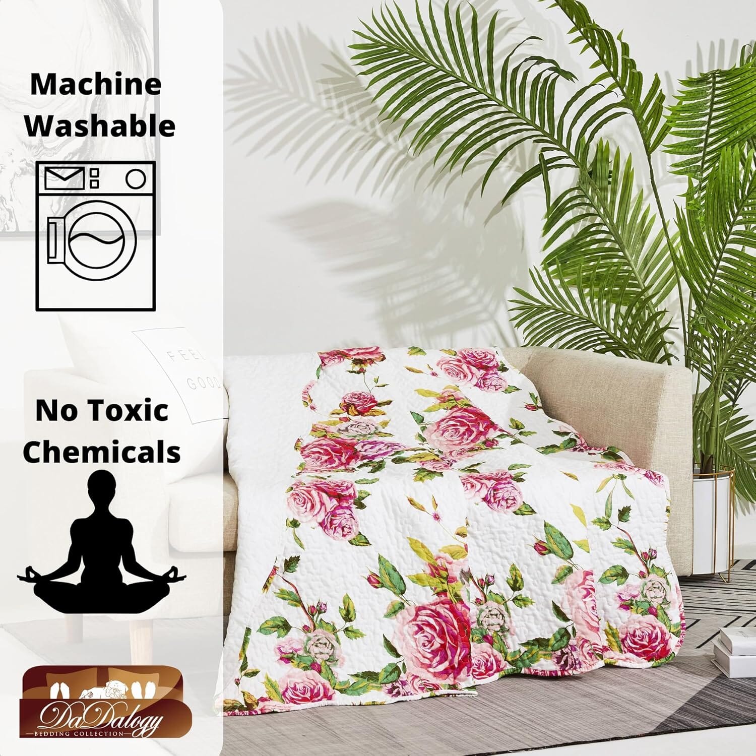  DaDa Bedding Collection DaDa Bedding Romantic Roses Floral Throw Blanket - Lovely Spring Pink & White Scalloped Colorful Lightweight Breathable - Bright Vibrant Quilted Throw Blanket - 50 x 60 by DaDa Bedding Collection - Default Title - Bonton