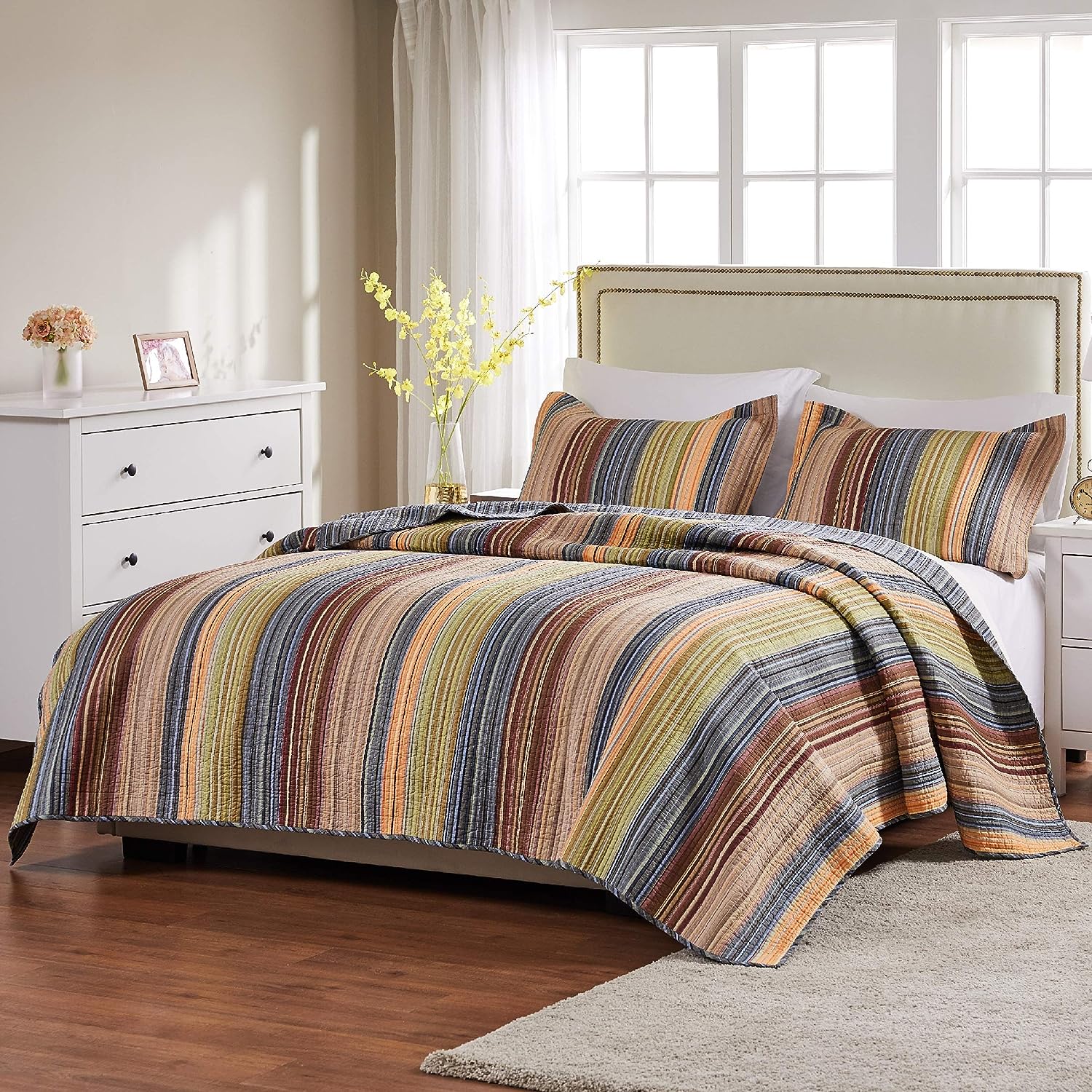  Greenland Home Fashions Katy Stripes Reversible Quilt Set - Multi - Bonton