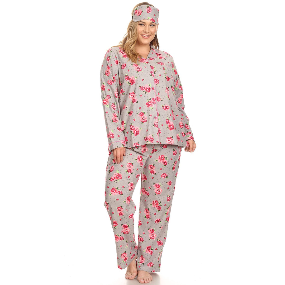  White Mark Plus Size Three-Piece Pajama Set - 1X - Bonton