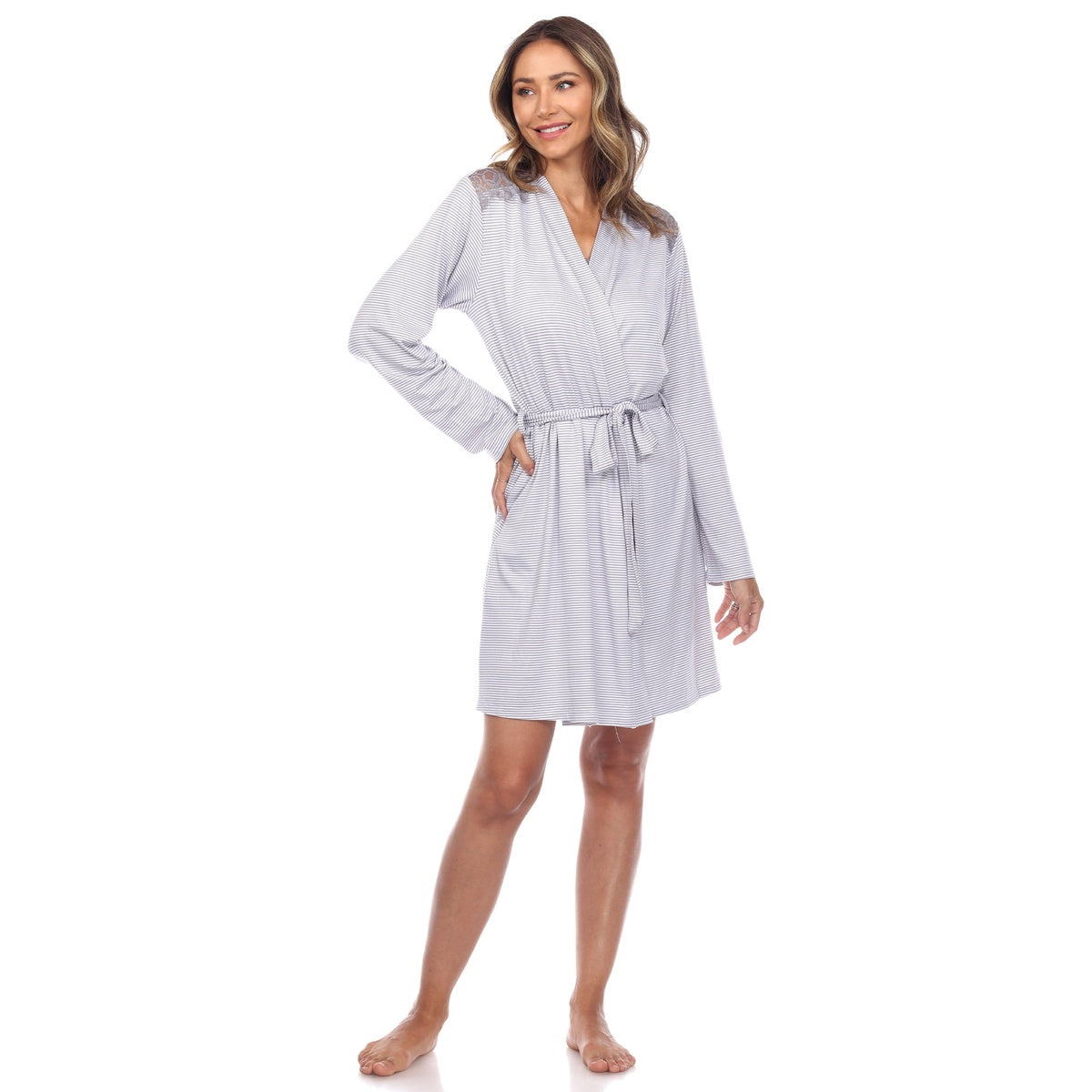  White Mark Women's 3 Piece Striped Pajama & Robe Set - XL - Bonton