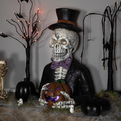 LED Lighted Skeleton With Jack-O-Lantern Halloween Decoration - 23.5"