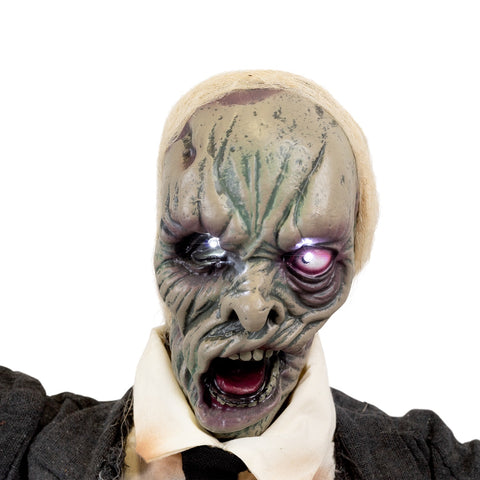 Lighted and Animated Groundbreaking Zombie Halloween Decoration - 19" - White Lights