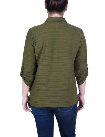 Petite 3/4 Sleeve Woven Jacquard Blouse