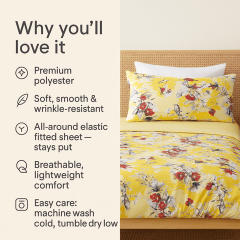 DaDa Bedding Sunshine Yellow Hummingbirds Floral Fitted & Flat Bed Sheets Set (JHW-925) by DaDa Bedding Collection