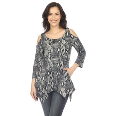 Women's Snake Print Cold Shoulder Tunic