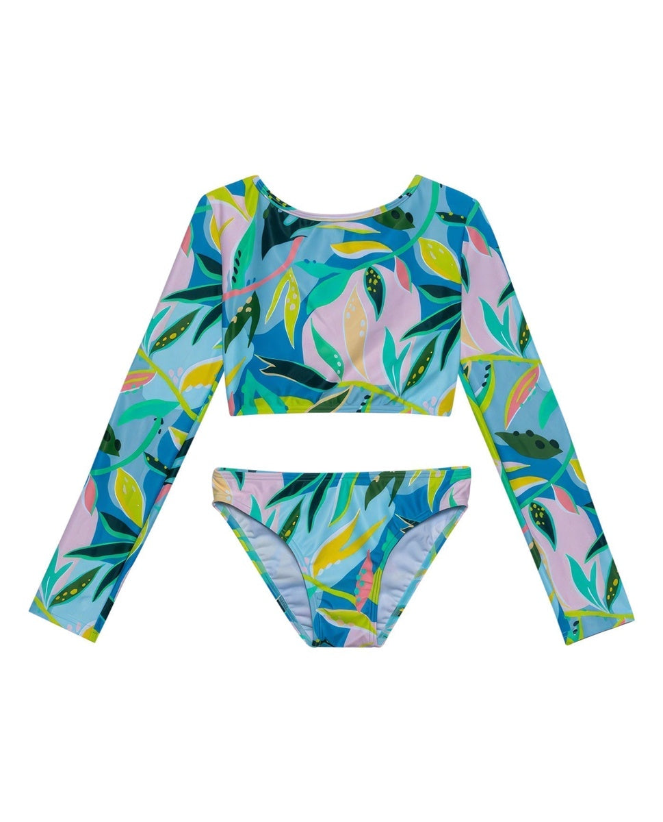  Gottex Kids Rainforest Long Sleeve Cropped Rash Guard Top and Bikini Bottom - GOTTEX KIDS RAINFOREST - Bonton