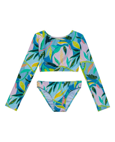 Rainforest Long Sleeve Cropped Rash Guard Top and Bikini Bottom