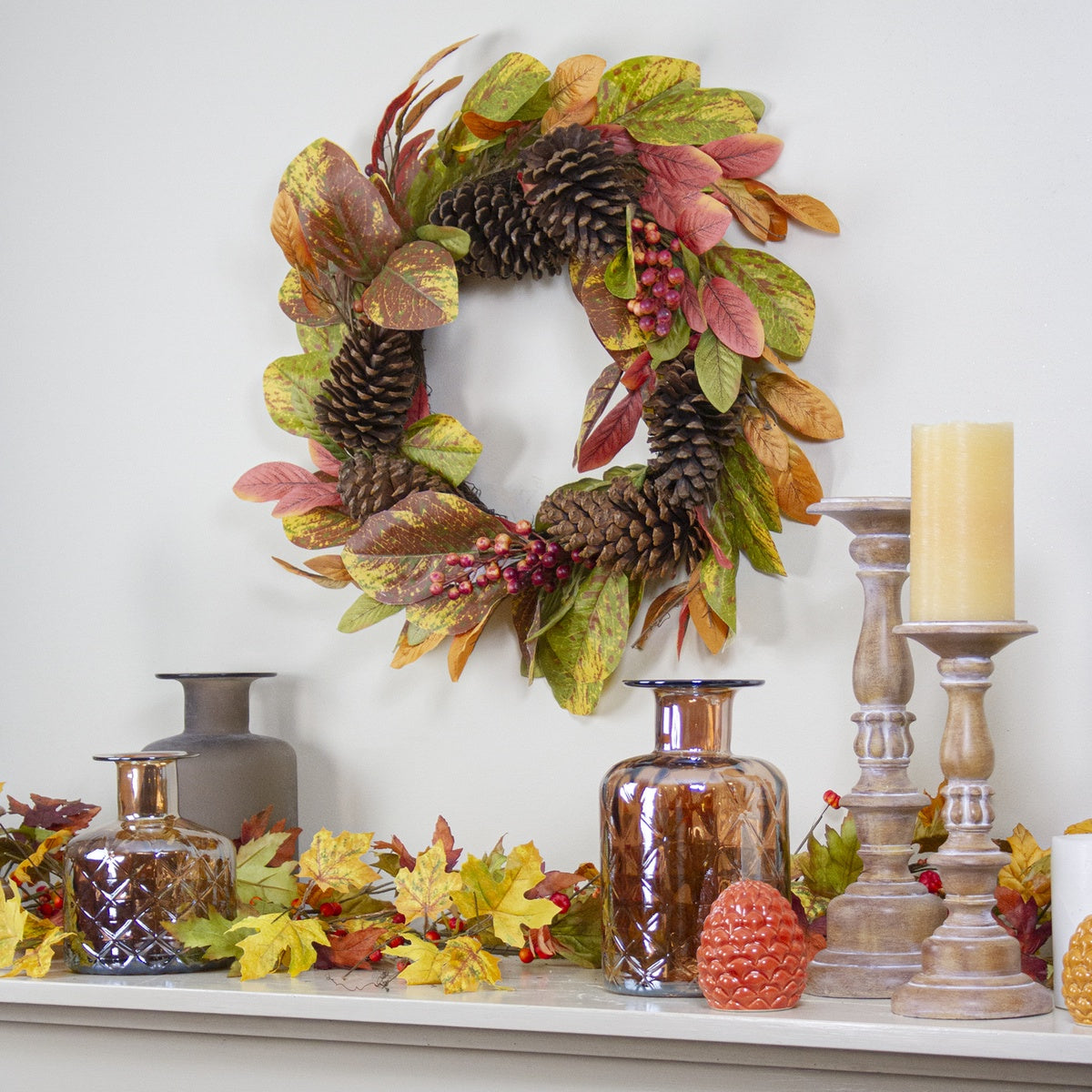  Northlight Leaves and Berries Twig Artificial Thanksgiving Wreath - 26-Inch  Unlit - Default Title - Bonton