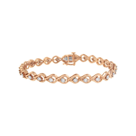 Rose Gold Over .925 Sterling Silver 1/4 Cttw Diamond Miracle-Set Teardrop Shaped 7” Link Bracelet (I-J Color, I3 Clarity)