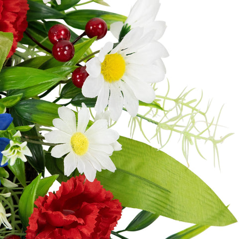 Carnations and Daisies Patriotic Wreath - 20" - Red  White and Blue