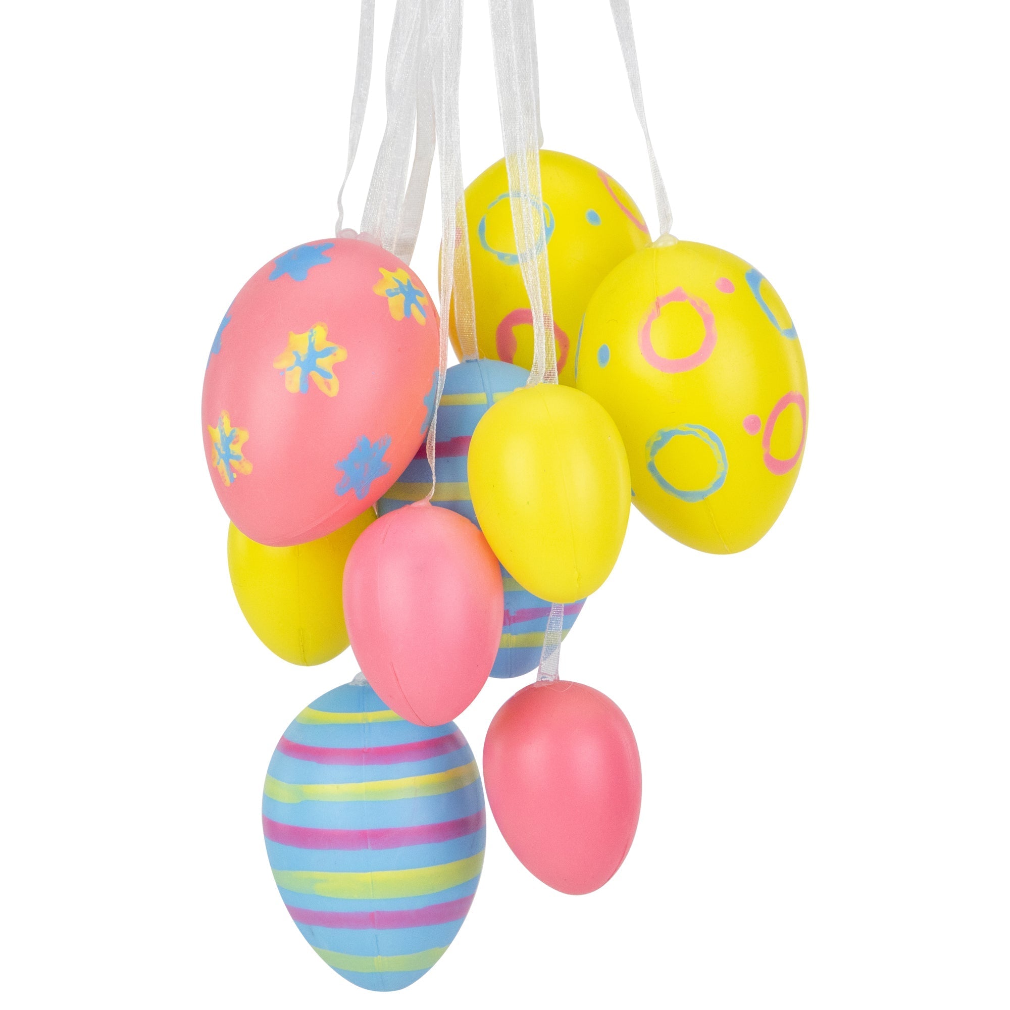  NorthLight Pastel Floral Striped Easter Egg Cluster Hanging Decoration, 15