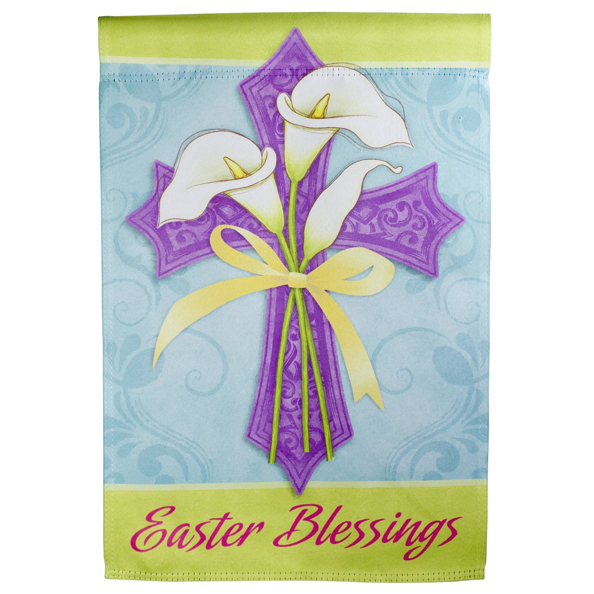  NorthLight Easter Blessings Cross and Lilies Outdoor Garden Flag - Purple - Bonton