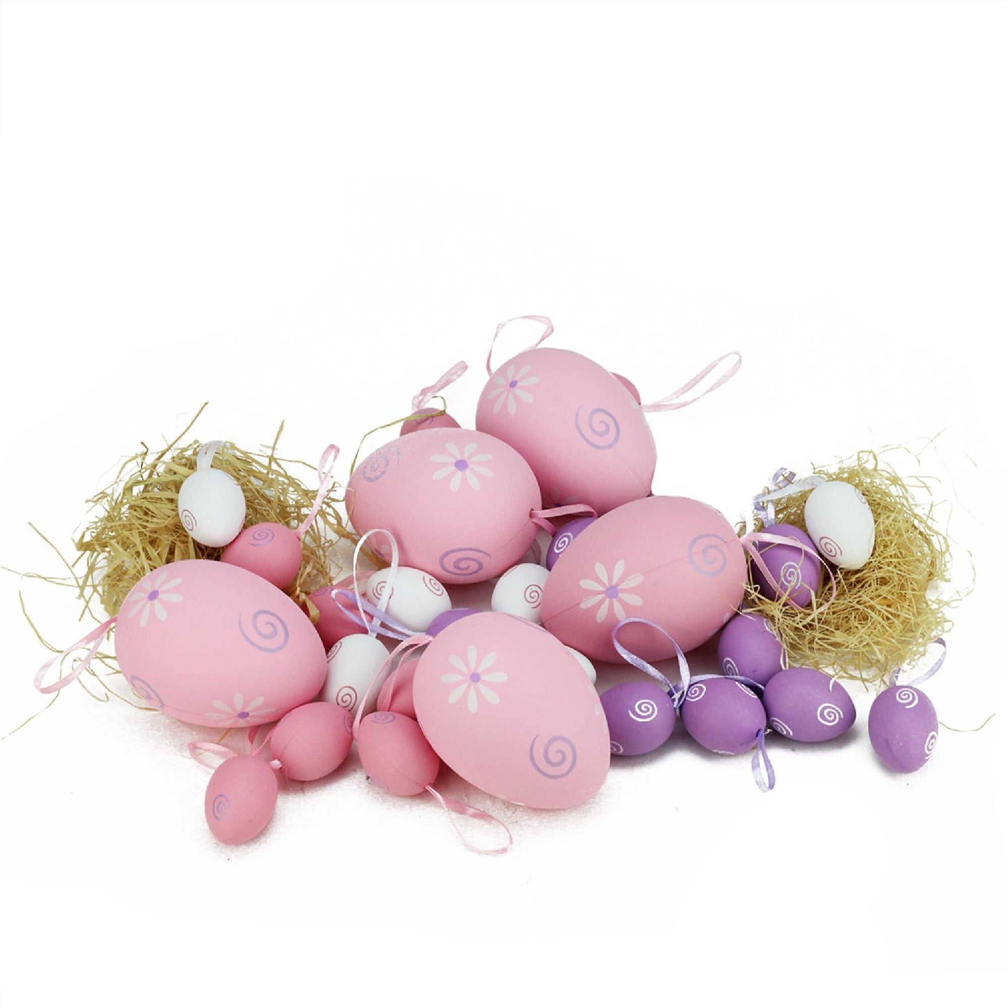  NorthLight Pastel Pink & Purple Painted Floral Easter Egg Ornaments Pack of 29 - Pink - Bonton