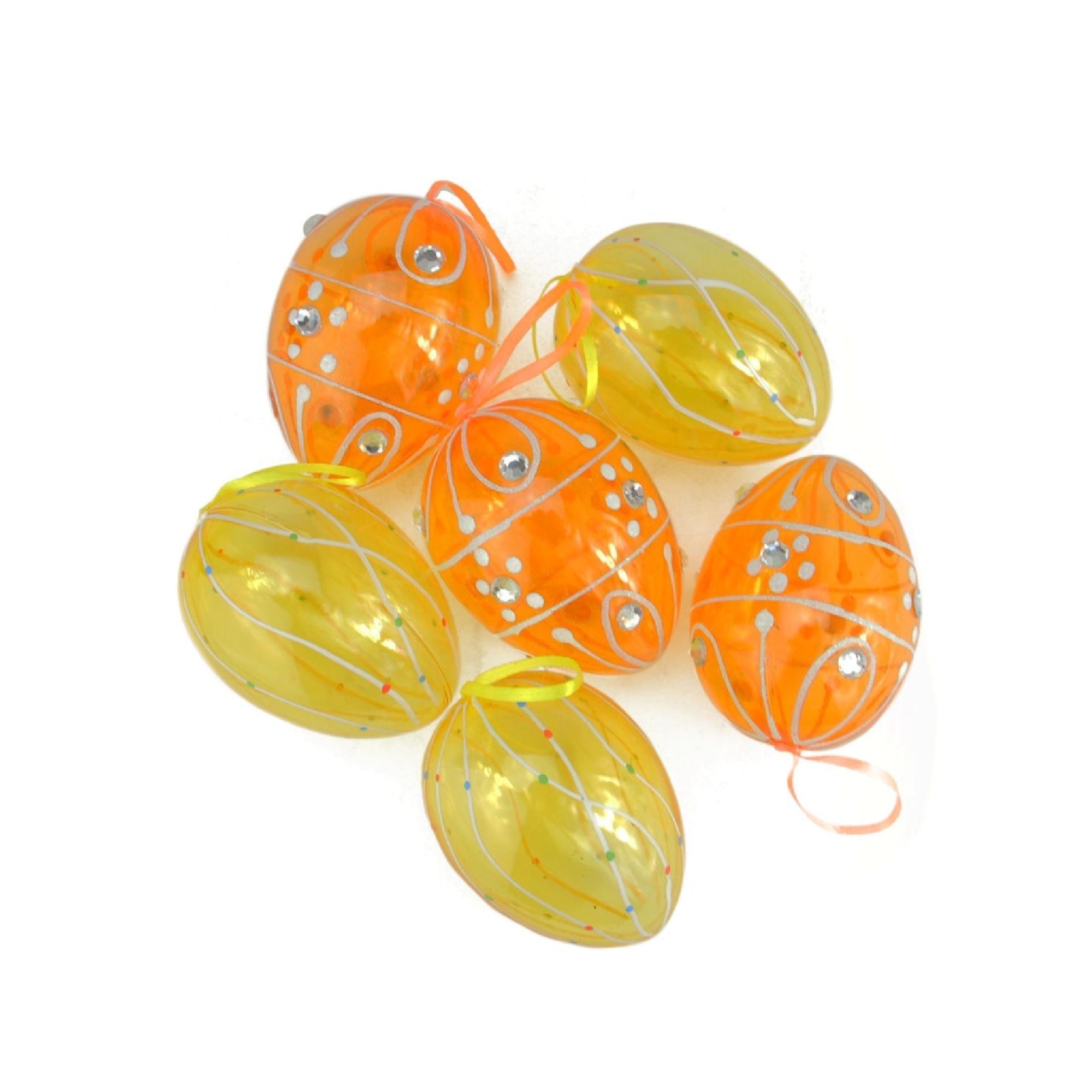  NorthLight Transparent Glitter Gem Easter Egg Ornaments Set of 6 - Yellow - Bonton