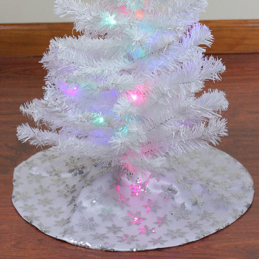 20" White and Silver Sequin Snowflake Mini Christmas Tree Skirt