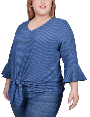 Plus Size 3/4 Bell Sleeve Textured Knit Top