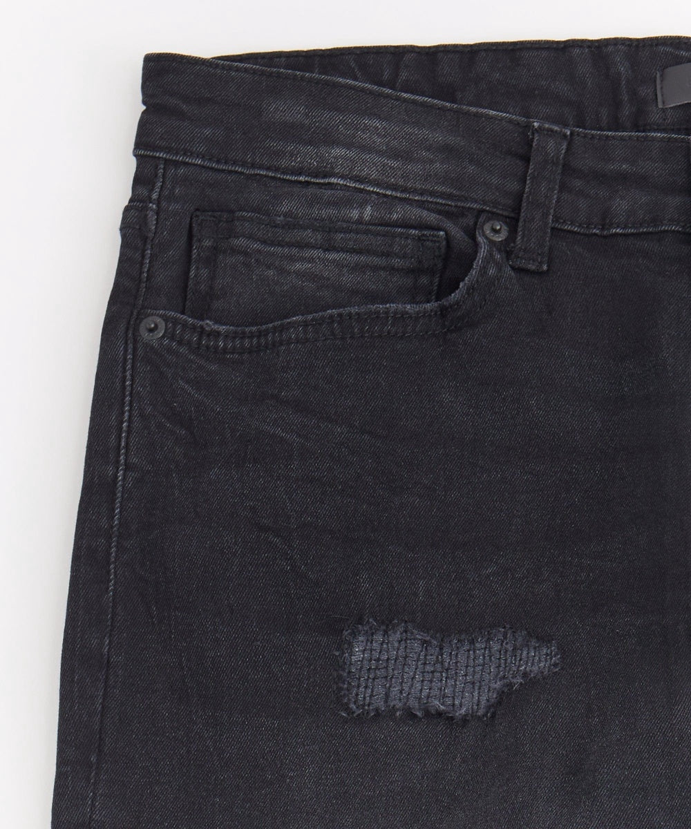  Reason Clothing Skinny Rip and Repaired Denim Pants - Black - BLACK - Bonton