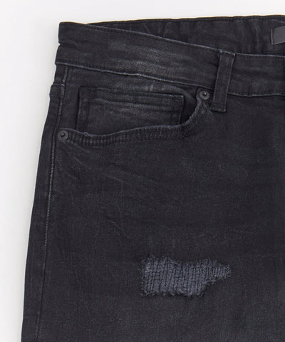 Skinny Rip and Repaired Denim Pants - Black