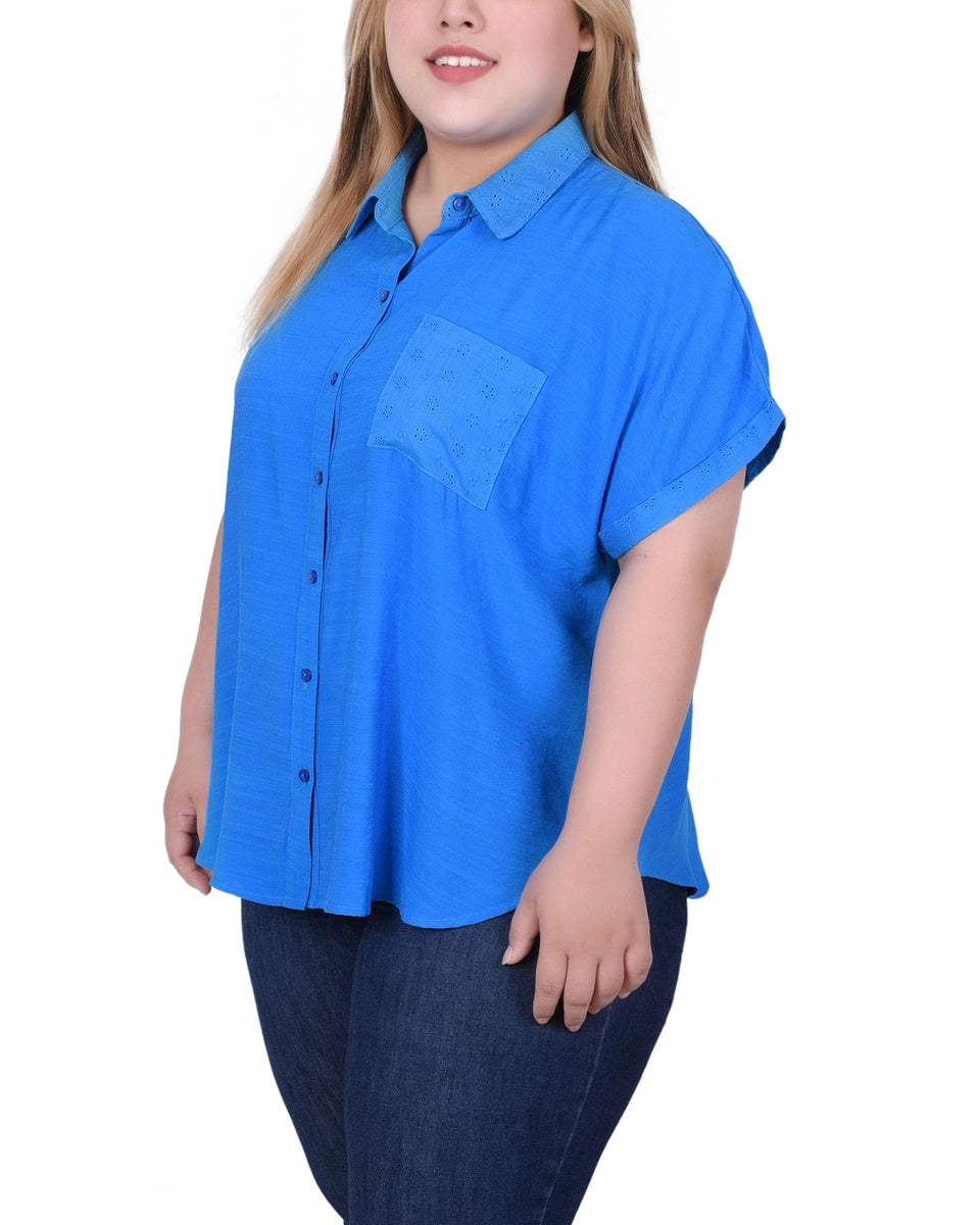  NY Collection Short Extended Sleeve Blouse - Blue - Bonton