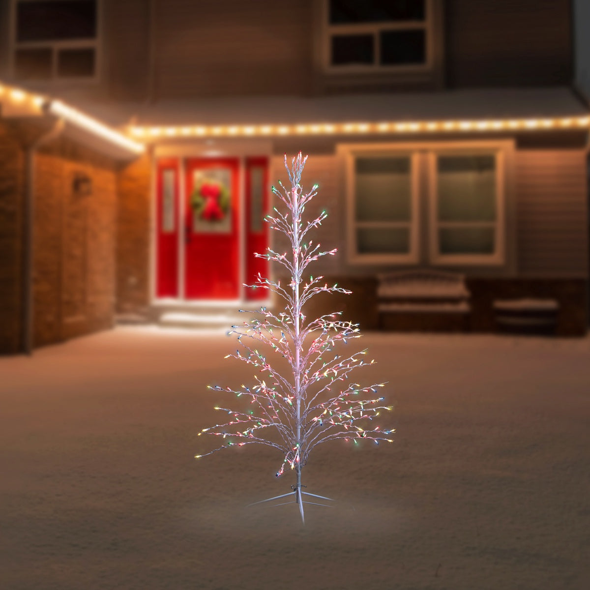  Northlight Cascade Twig Tree Outdoor Christmas Decoration - 6' - White - Multi Lights - Default Title - Bonton