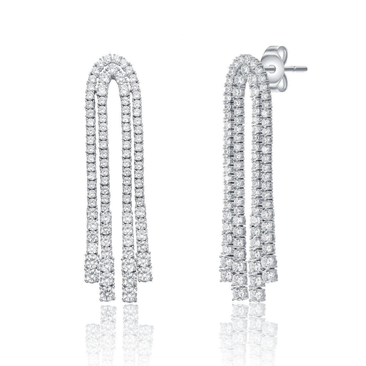  Rachel Glauber White Gold Plated Cubic Zirconia Linear Waterfall Fringe Dangle Earrings - Default Title - Bonton