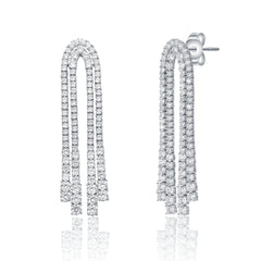 White Gold Plated Cubic Zirconia Linear Waterfall Fringe Dangle Earrings