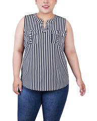 Plus Size Sleeveless Y Neck Combo Blouse