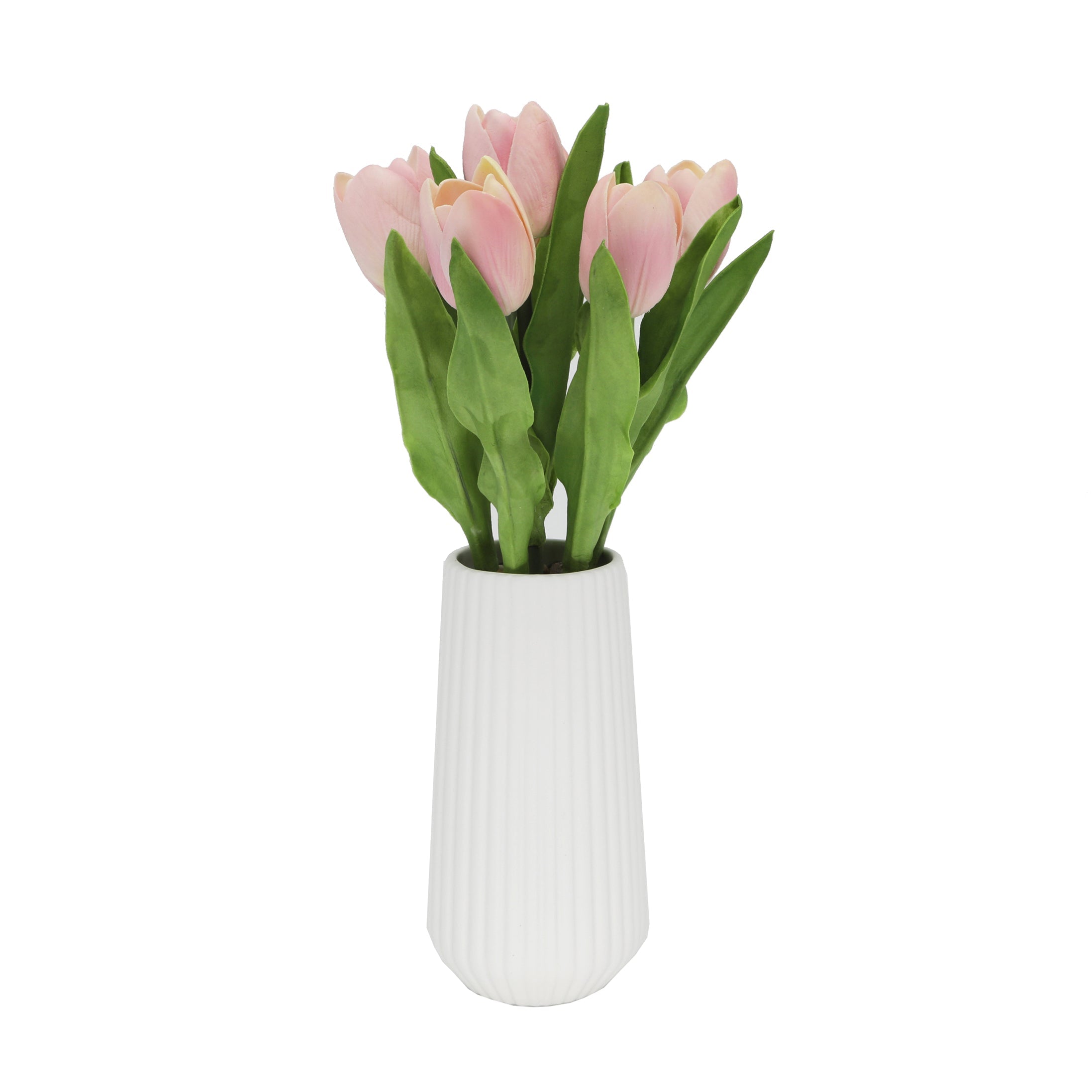  Flora Bunda Real-Touch Tulips In Ceramic Vase - Pink - Bonton