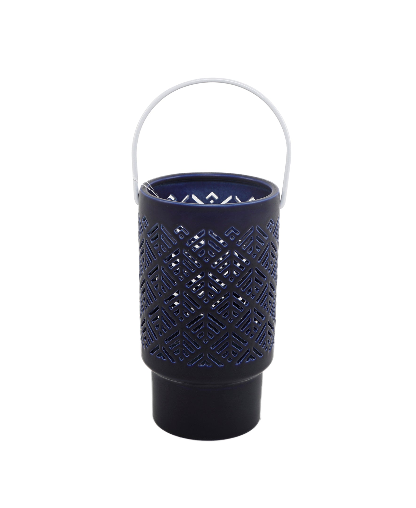  Flora Bunda LED Herringbone Ceramic Lantern - Navy - Bonton