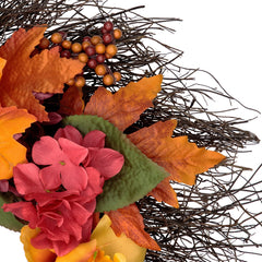 Peony and Mum Artificial Fall Harvest Wreath  24-Inch