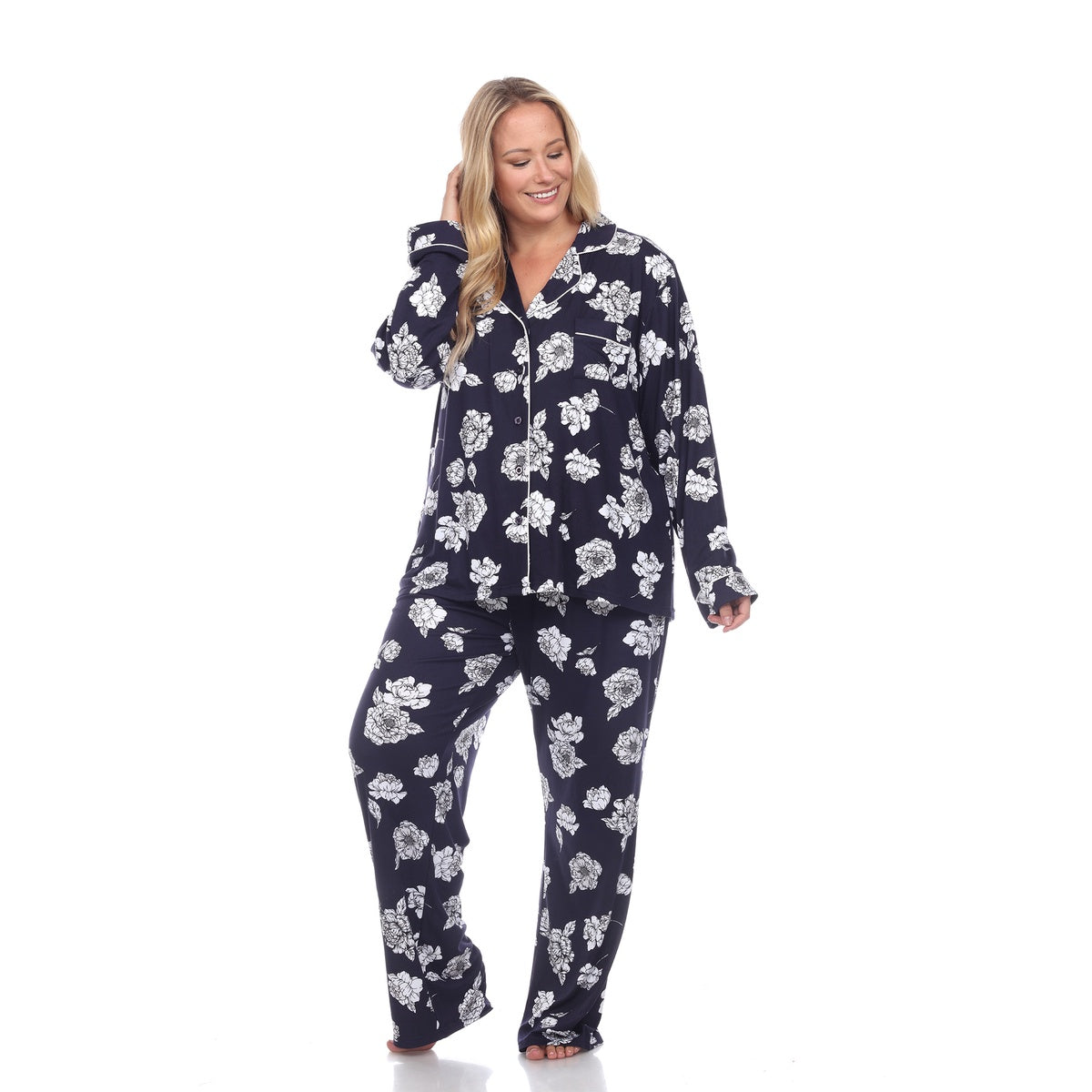  White Mark Plus Size Long Sleeve Floral Pajama Set - 1X - Bonton