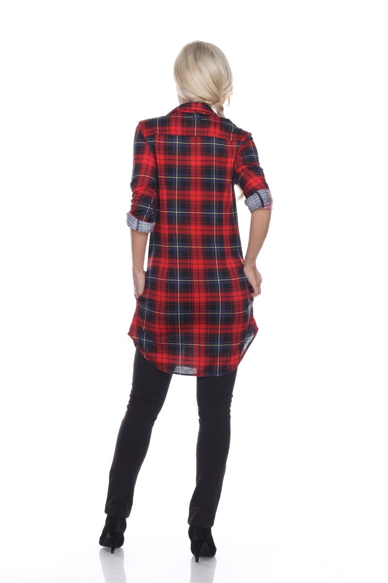  White Mark Women's Piper Stretchy Plaid Tunic Top - S - Bonton