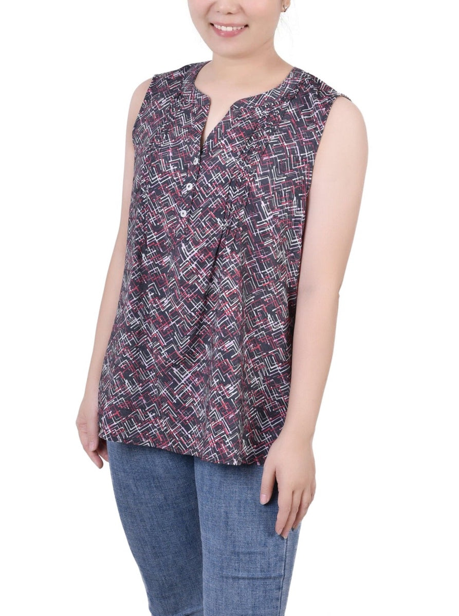  NY Collection Petite Sleeveless Pintucked Blouse - Black Palmdive - Bonton