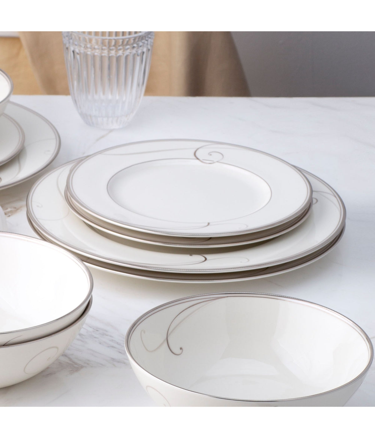  Noritake Platinum Wave 3 Piece Place Setting - White - Bonton