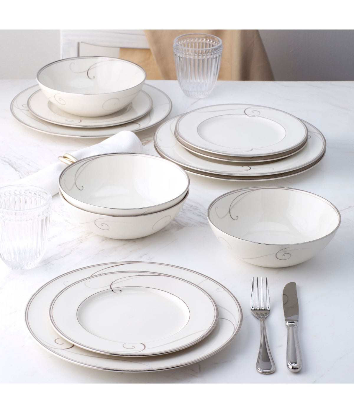  Noritake Platinum Wave 3 Piece Place Setting - White - Bonton