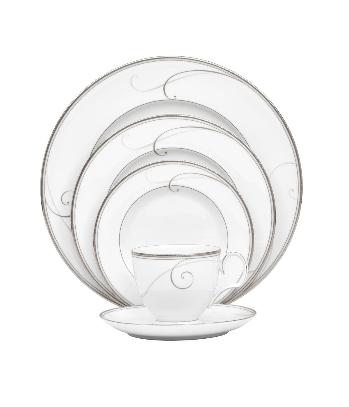  Noritake Platinum Wave 5 Piece Round Place Setting - White - Bonton