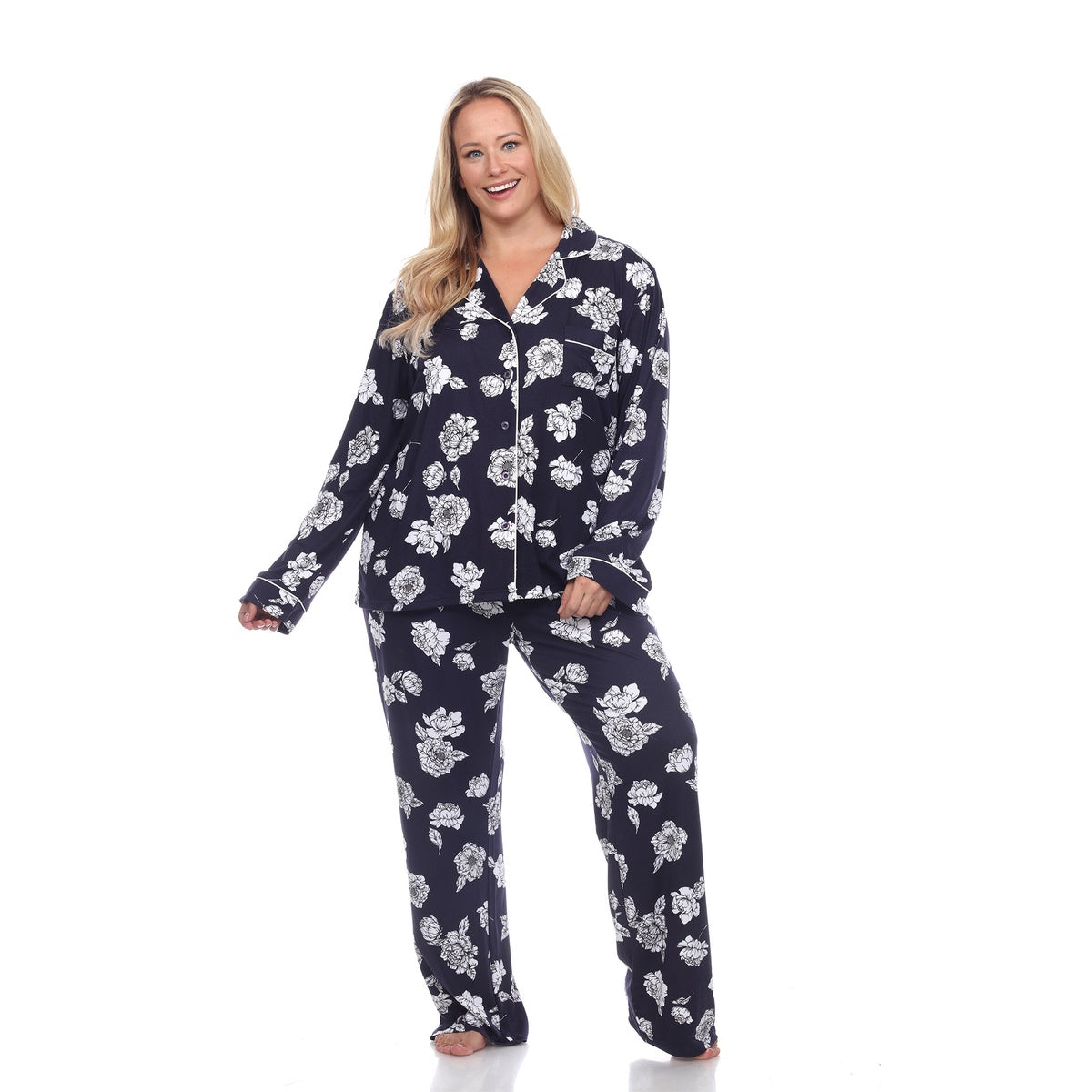  White Mark Plus Size Long Sleeve Floral Pajama Set - 1X - Bonton