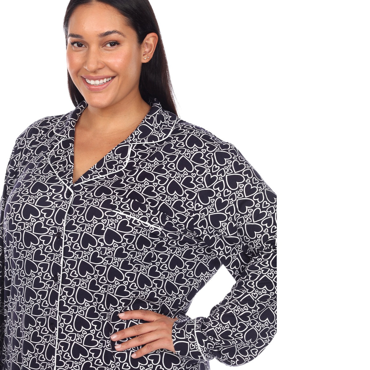  White Mark Plus Size Long Sleeve Heart Print Pajama Set - 1X - Bonton