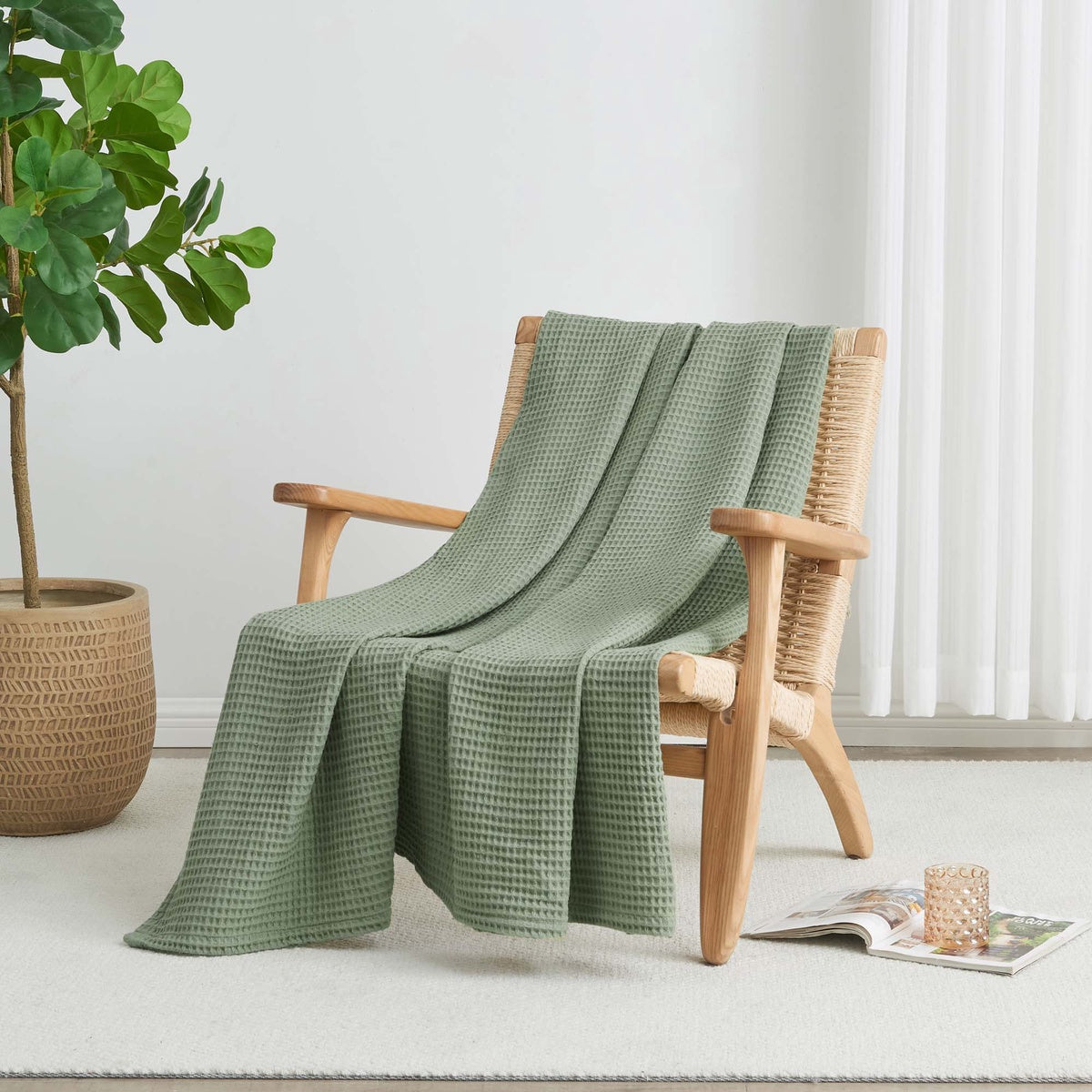  Patina Vie Maison Patina Vie Maison 100% Cotton All-Season Waffle Weave Knit Throw Blanket - Full / Queen - Bonton