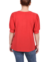 Short Sleeve Balloon Sleeve Top With Hardware