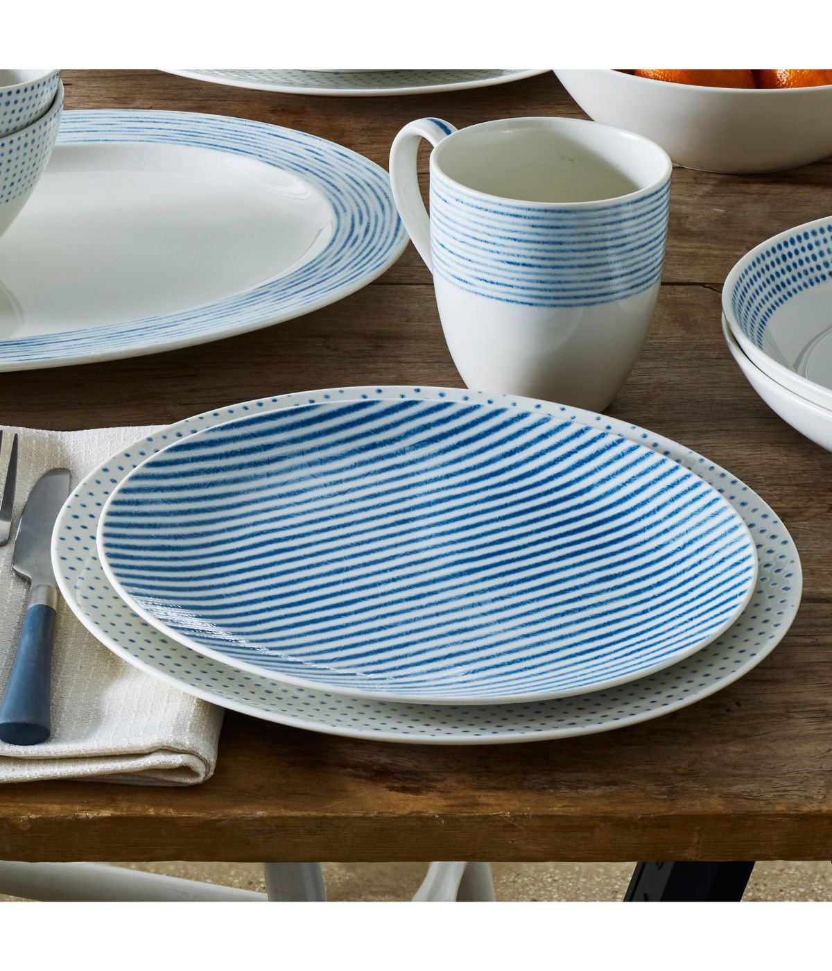  Noritake Hammock Set of 4 Coupe Salad Plates - Stripes - Blue - Bonton