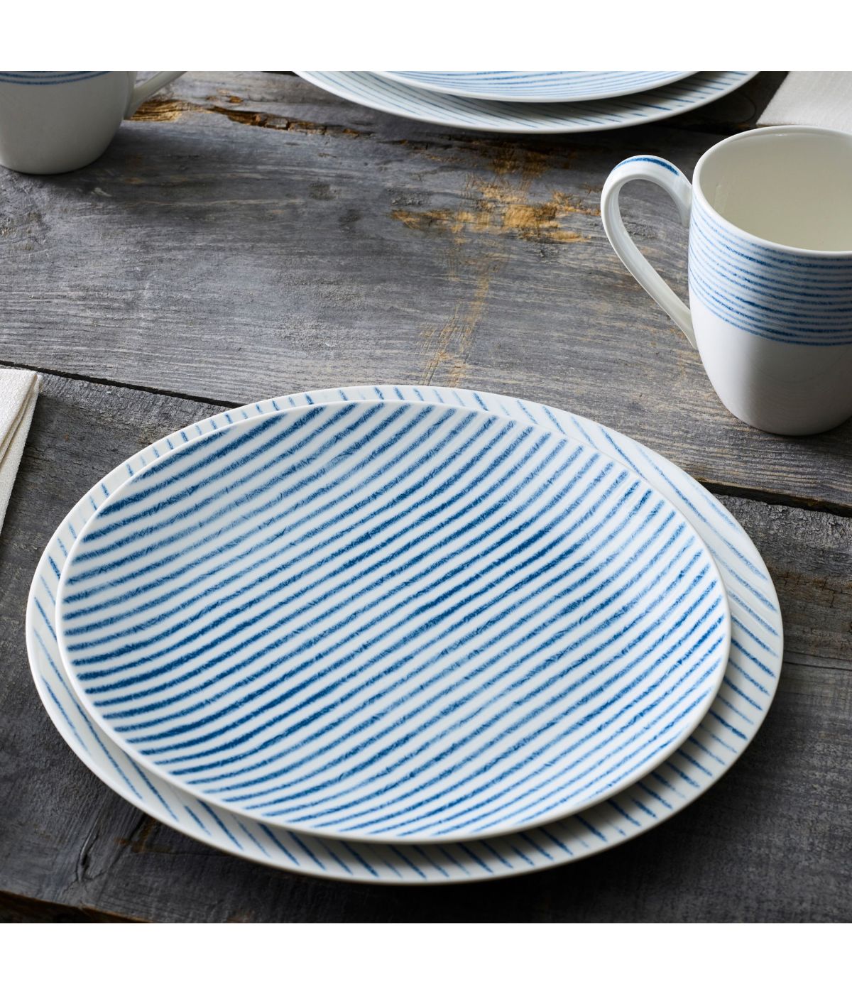  Noritake Hammock Set of 4 Coupe Salad Plates - Stripes - Blue - Bonton