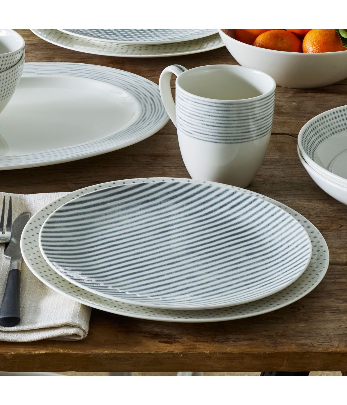  Noritake Hammock Set of 4 Coupe Salad Plates - Stripes - Grey - Bonton