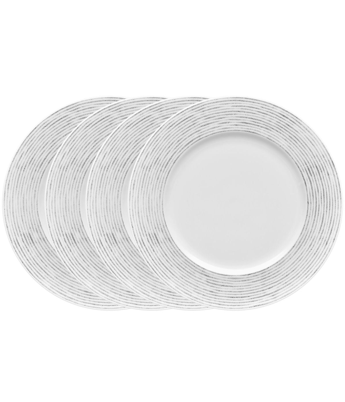  Noritake Hammock Set of 4 Rim Dinner Plates - Stripes - Grey - Bonton