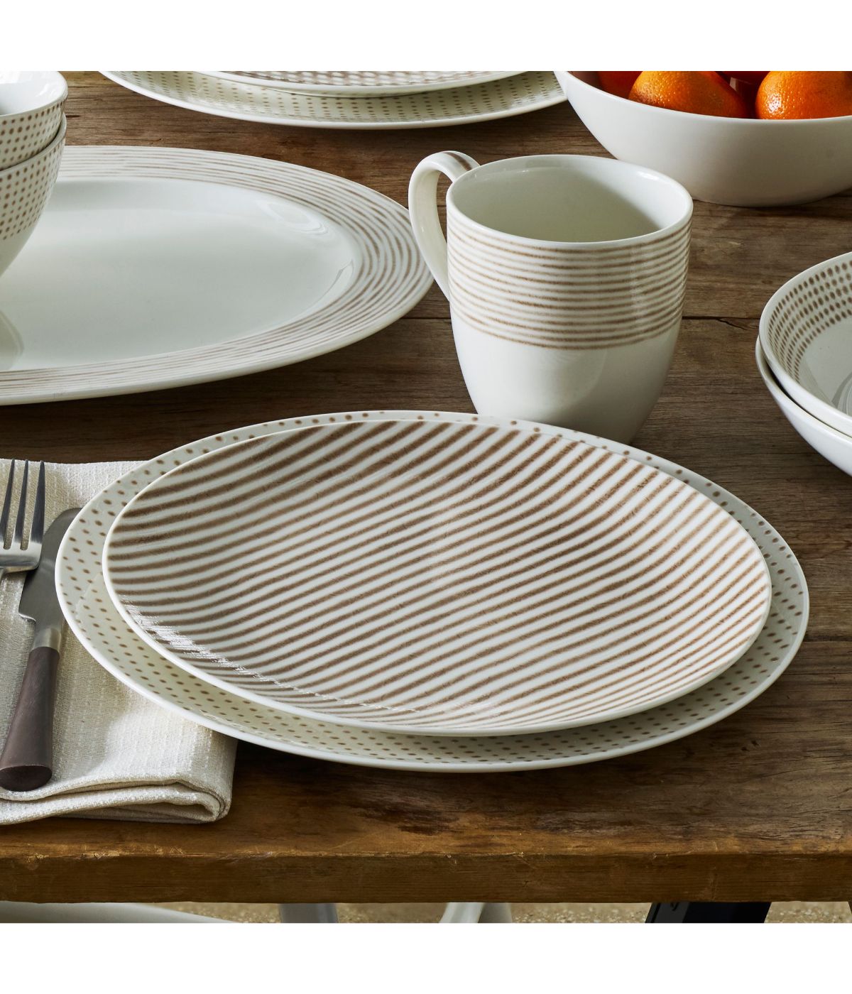  Noritake Hammock Set of 4 Coupe Salad Plates - Stripes - Khaki - Bonton