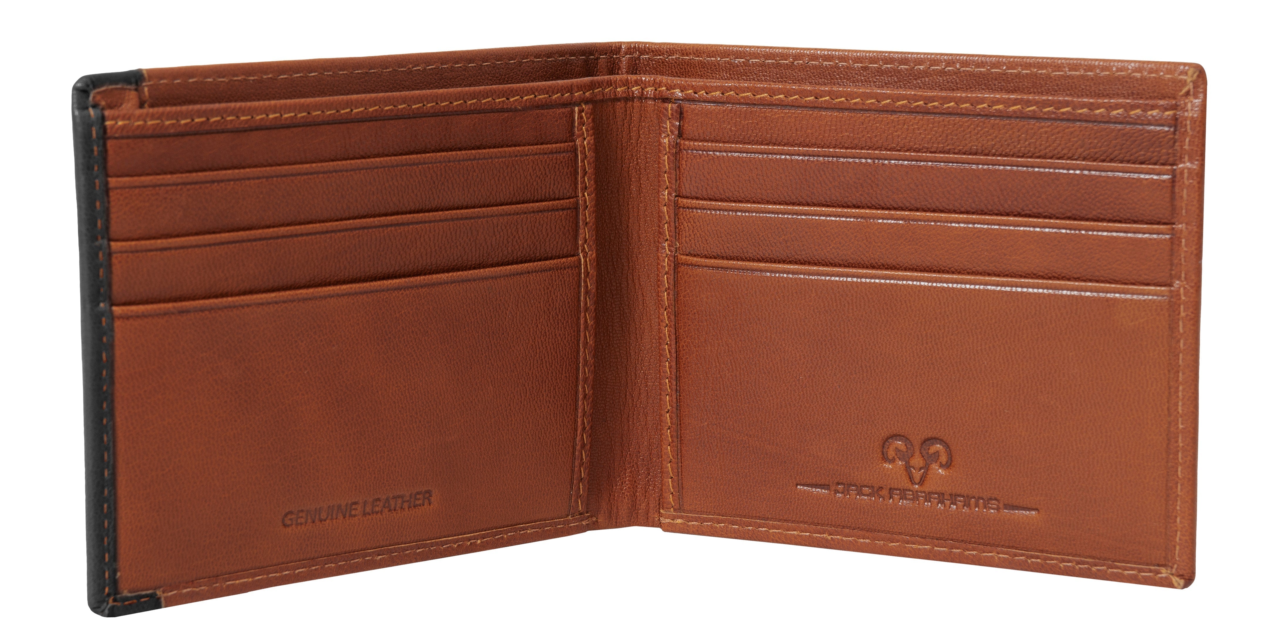  Jack Abrahams Leather Bi-fold Rifd Front Pocket Wallet - Cognac With Black Trim - Bonton