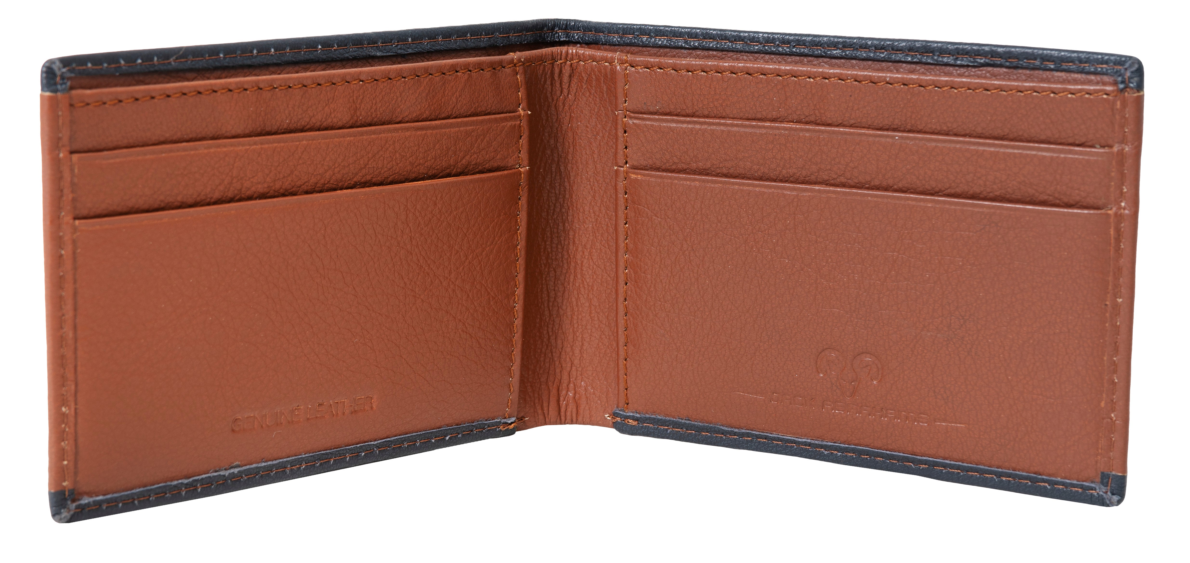  Jack Abrahams Leather Bi-fold Rifd Stylish Wallet - Cognac With Black Trim - Bonton