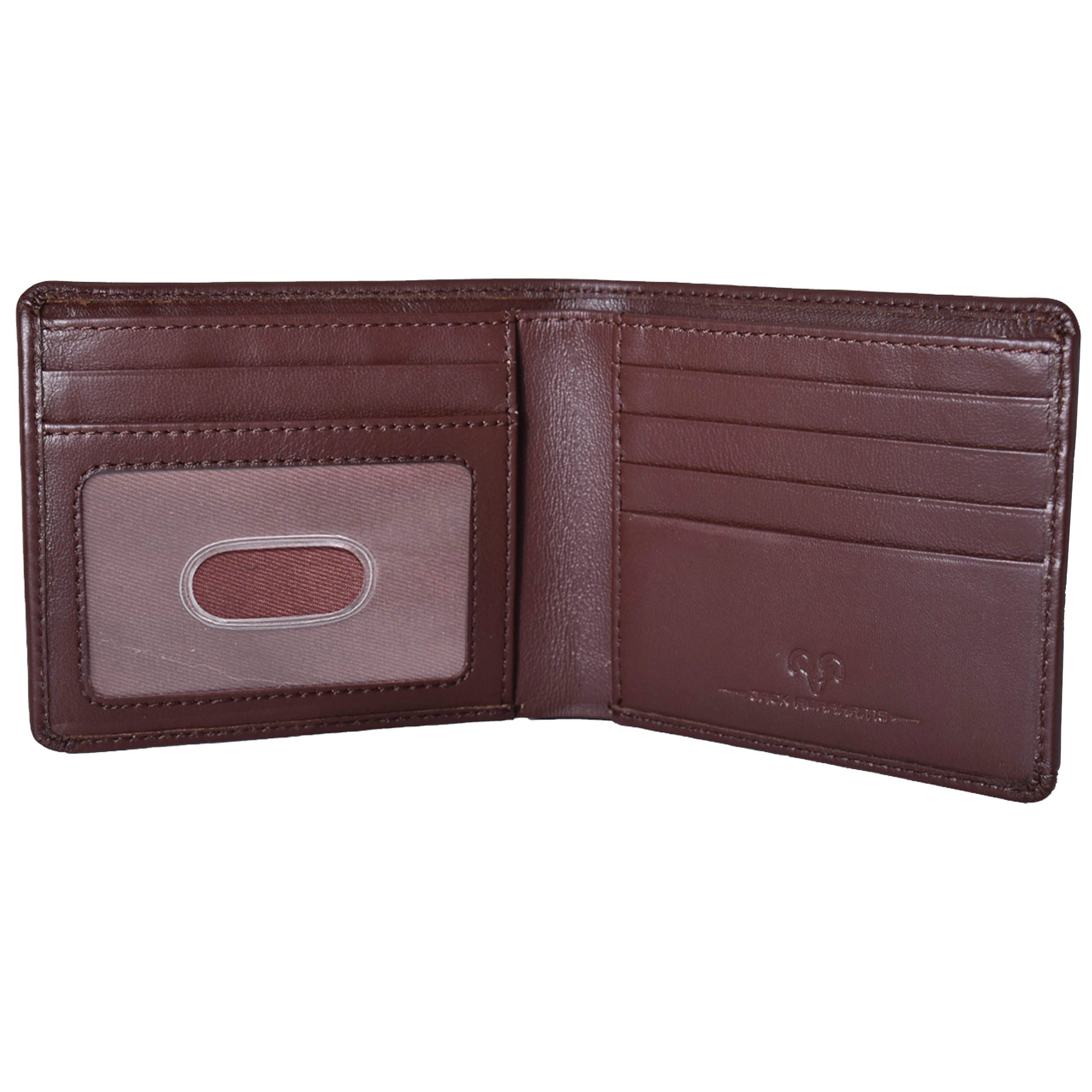  Jack Abrahams Leather Bi-fold Rifd Wallet with Flip ID Window Pocket 2 - Brown With Black Trim - Bonton