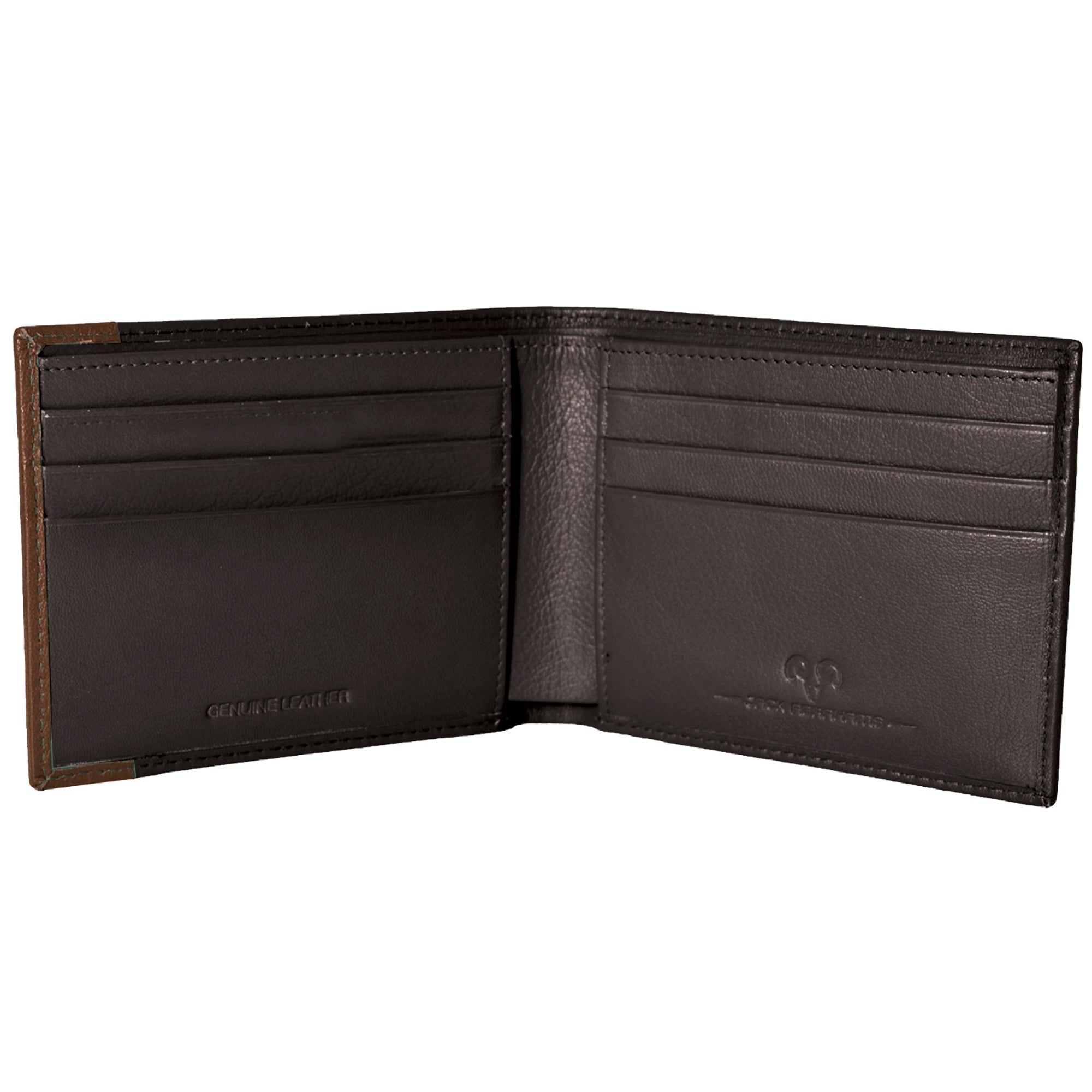  Jack Abrahams Leather Bi-fold Top Front Pocket Rifd Wallet - Black With Cognac Trim - Bonton